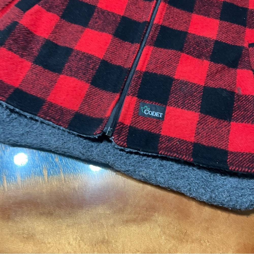 VTG Codet Wool Red Black Plaid full zip Vest large Made in Canada - Picture 4 of 13